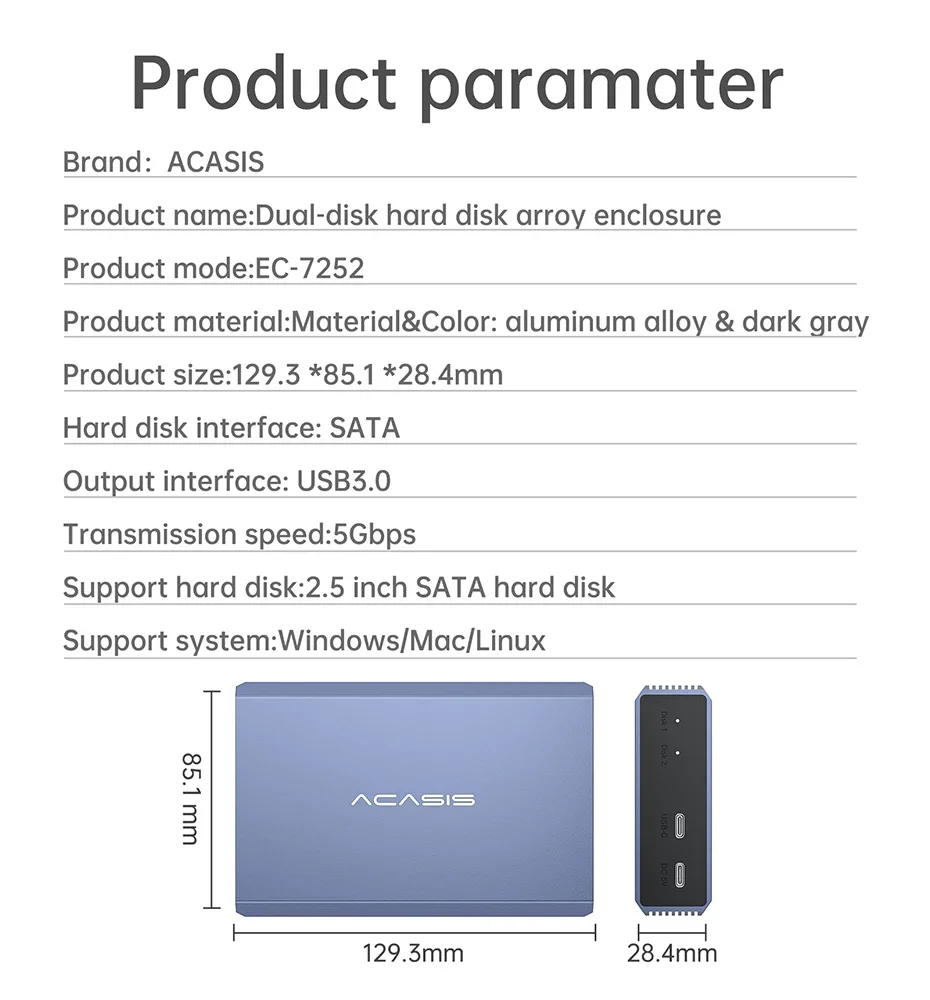 Acasis Dual-bay 2.5 Inch HDD Case External Hard Drive Enclosure - Image 4